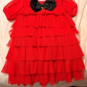Red Tiered Dress with Black Bow